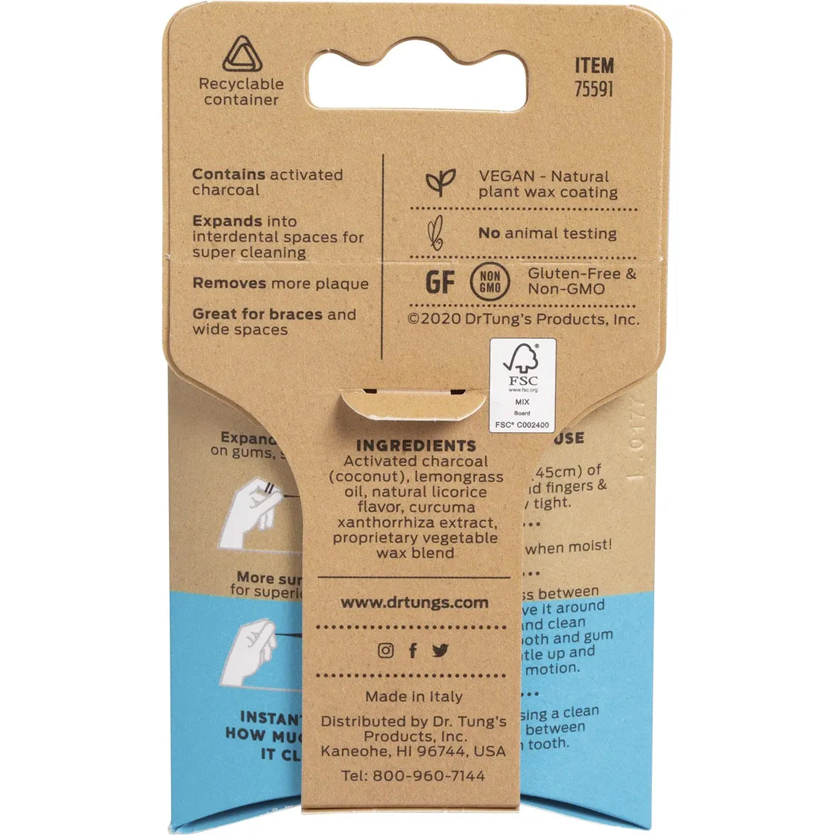 Vegan Dental Floss - Activated Charcoal Lemongrass 27m